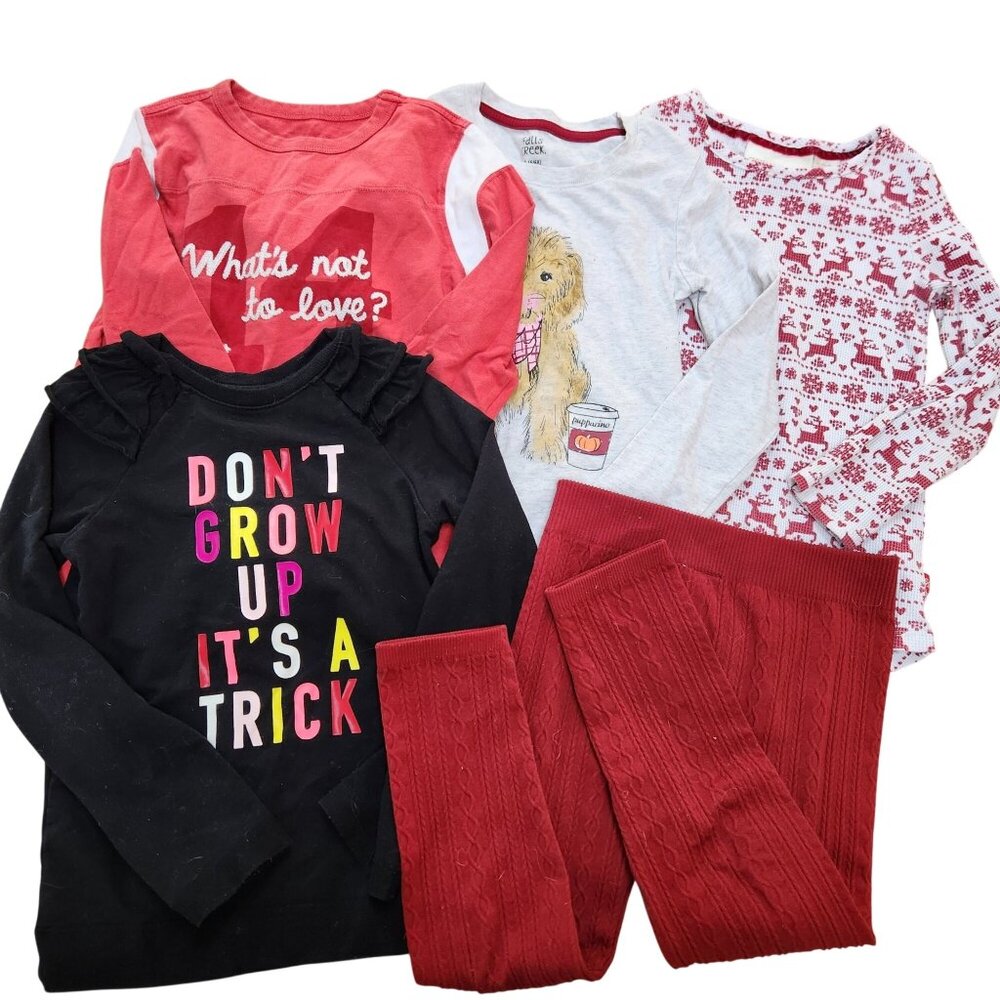 Bundle (5) Youth Girls Fall Winter Outfits Clothing T-Shirt Leggings Pants 5-6